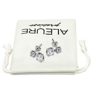 Aleure Precioso Sterling Silver Cubic Zirconia Cushion Cut Double Drop Earrings
