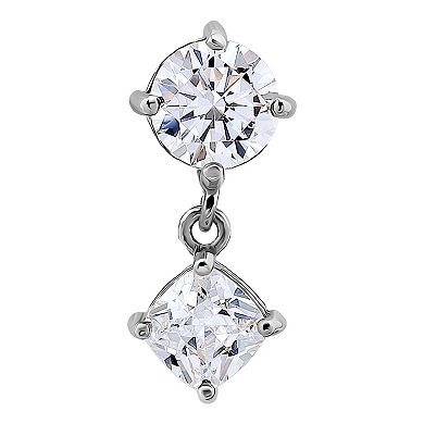 Aleure Precioso Sterling Silver Cubic Zirconia Cushion Cut Double Drop Earrings
