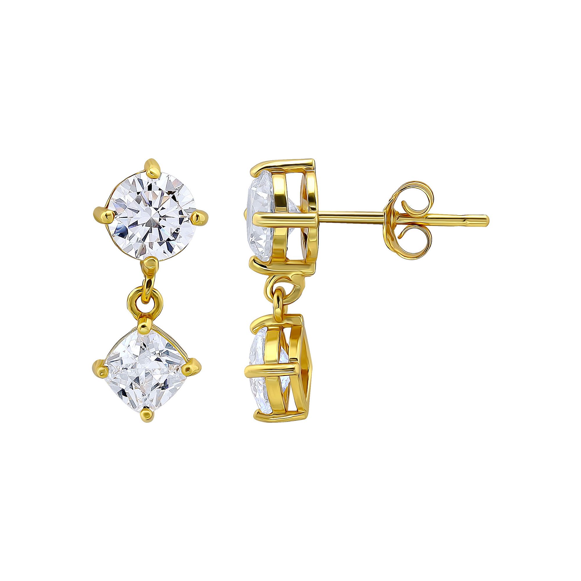 Aleure Precioso Sterling Silver Cubic Zirconia Cushion Cut Double Drop Earr