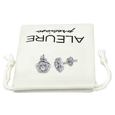 Aleure Precioso Sterling Silver Cubic Zirconia Rosette Stud Earrings