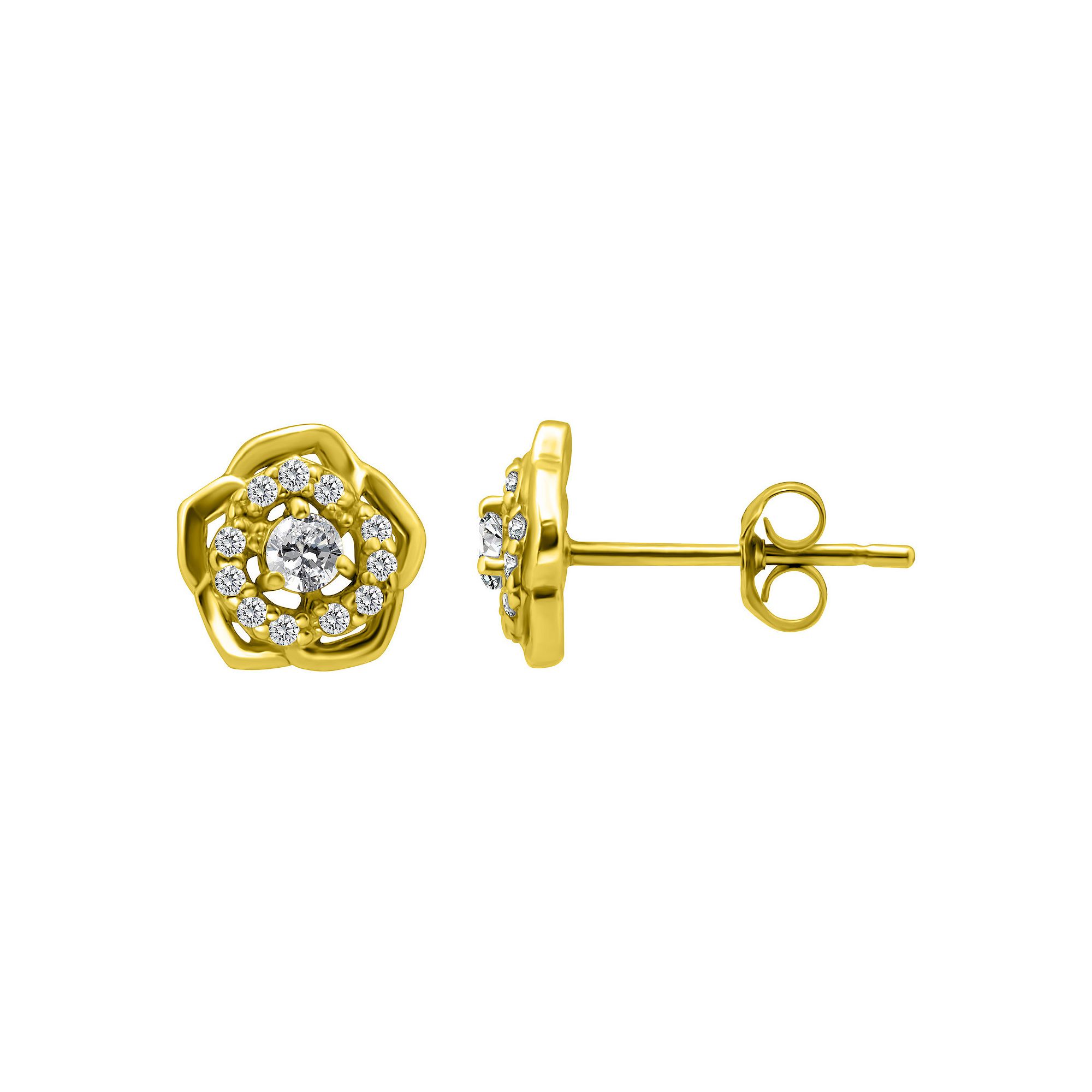 Aleure Precioso Sterling Silver Cubic Zirconia Rosette Stud Earrings, Women