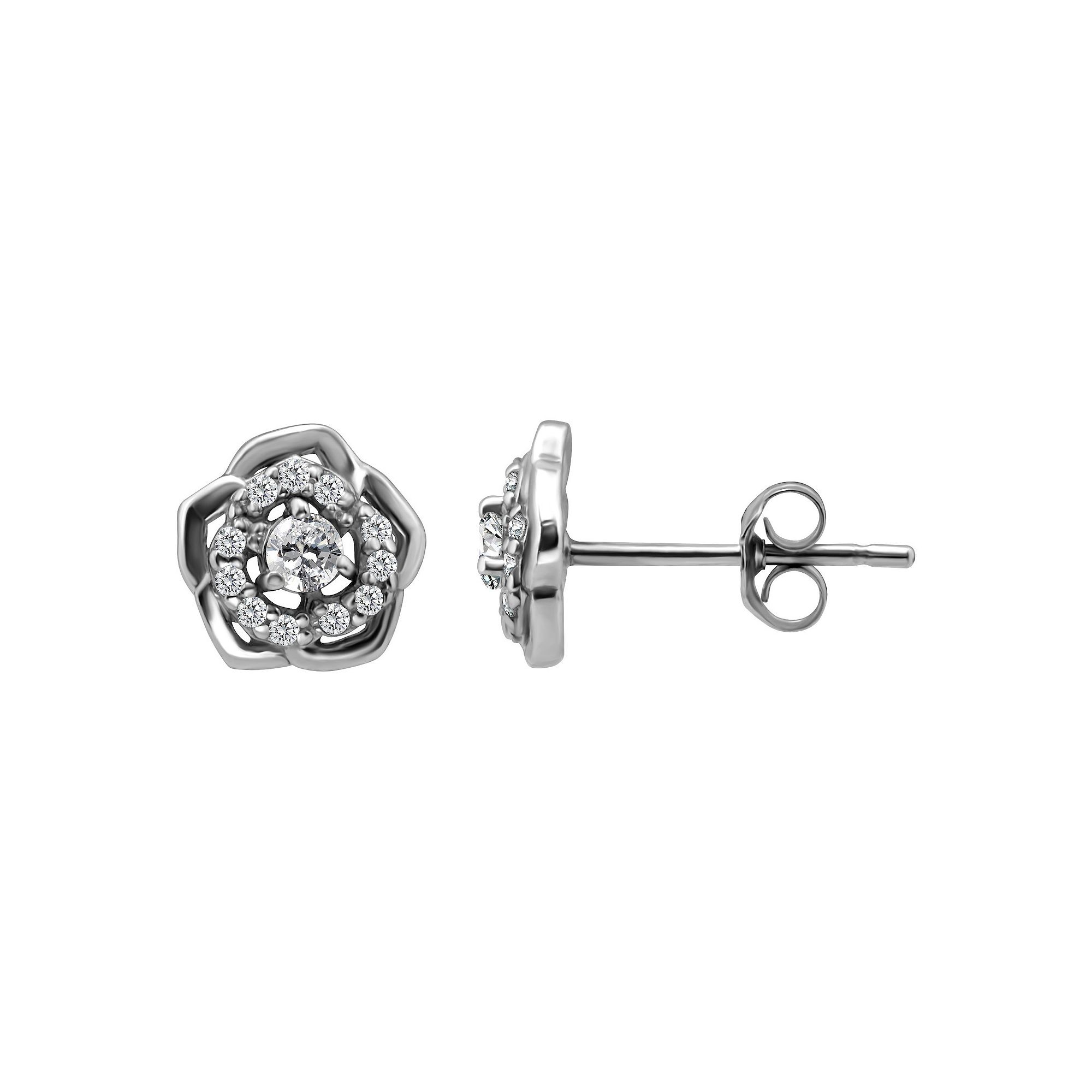 Aleure Precioso Sterling Silver Cubic Zirconia Rosette Stud Earrings, Women
