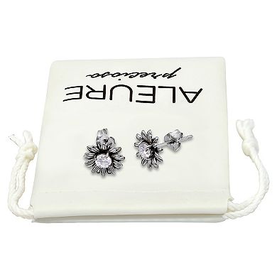 Aleure Precioso Sterling Silver Cubic Zirconia Daisy Stud Earrings