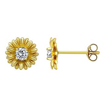 Aleure Precioso Sterling Silver Cubic Zirconia Daisy Stud Earrings
