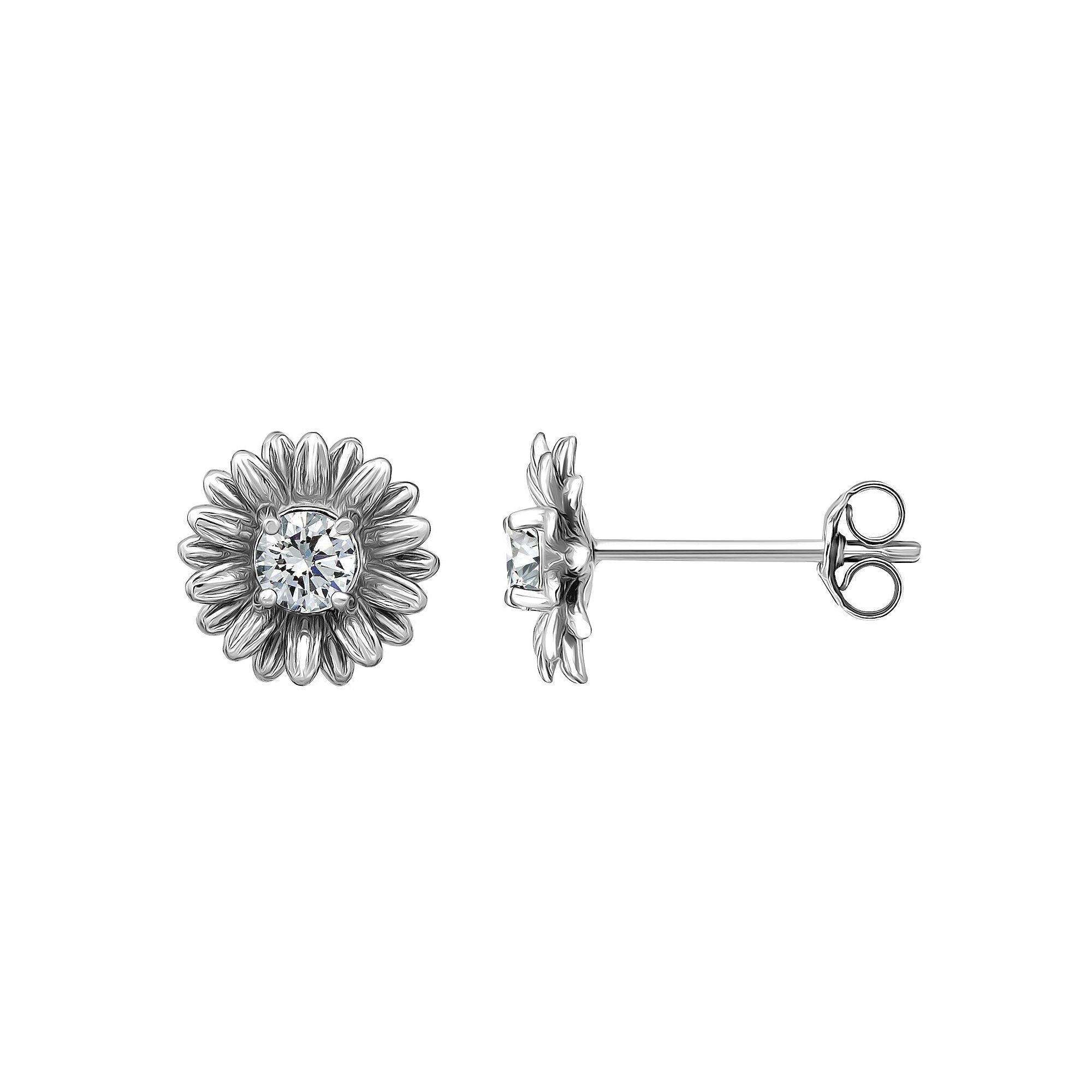 Aleure Precioso Sterling Silver Cubic Zirconia Daisy Stud Earrings, Womens