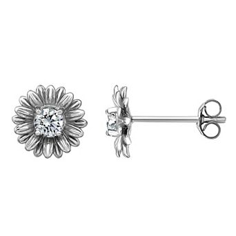 Aleure Precioso Sterling Silver Cubic Zirconia Daisy Stud Earrings