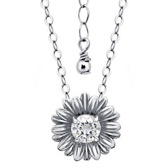 Aleure Precioso Sterling Silver Cubic Zirconia Daisy Necklace
