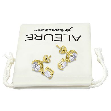 Aleure Precioso Sterling Silver Cubic Zirconia Round Graduated Double Drop Earrings