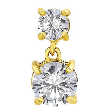 Aleure Precioso Sterling Silver Cubic Zirconia Round Graduated Double Drop Earrings