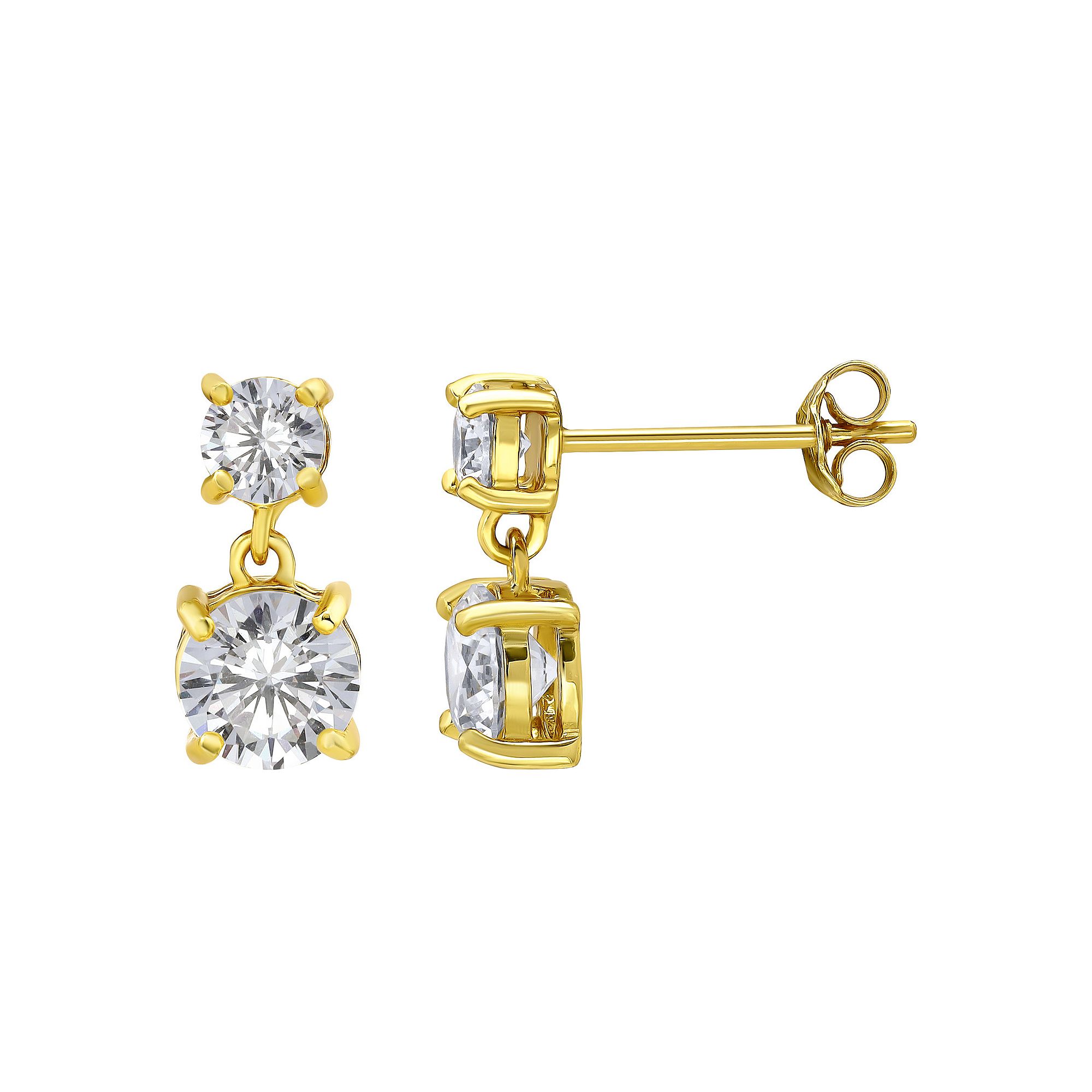Aleure Precioso Sterling Silver Cubic Zirconia Round Graduated Double Drop 