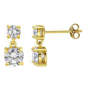 Aleure Precioso Sterling Silver Cubic Zirconia Round Graduated Double Drop Earrings