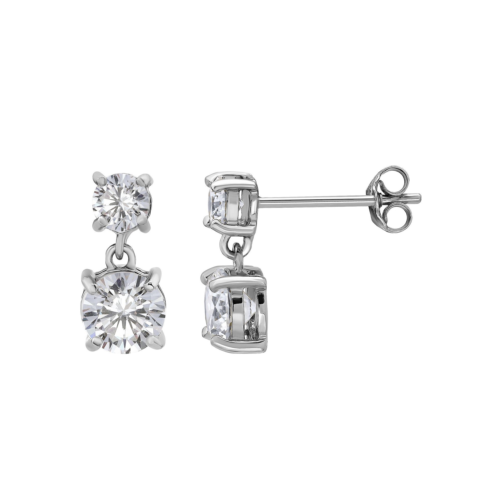 Aleure Precioso Sterling Silver Cubic Zirconia Round Graduated Double Drop 