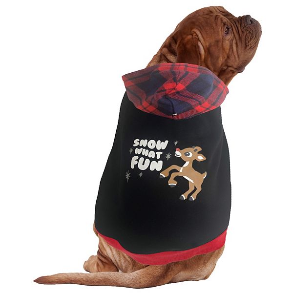 Rudolph The Red Nosed Reindeer Snow What Fun Pet Hoodie - Black (S)