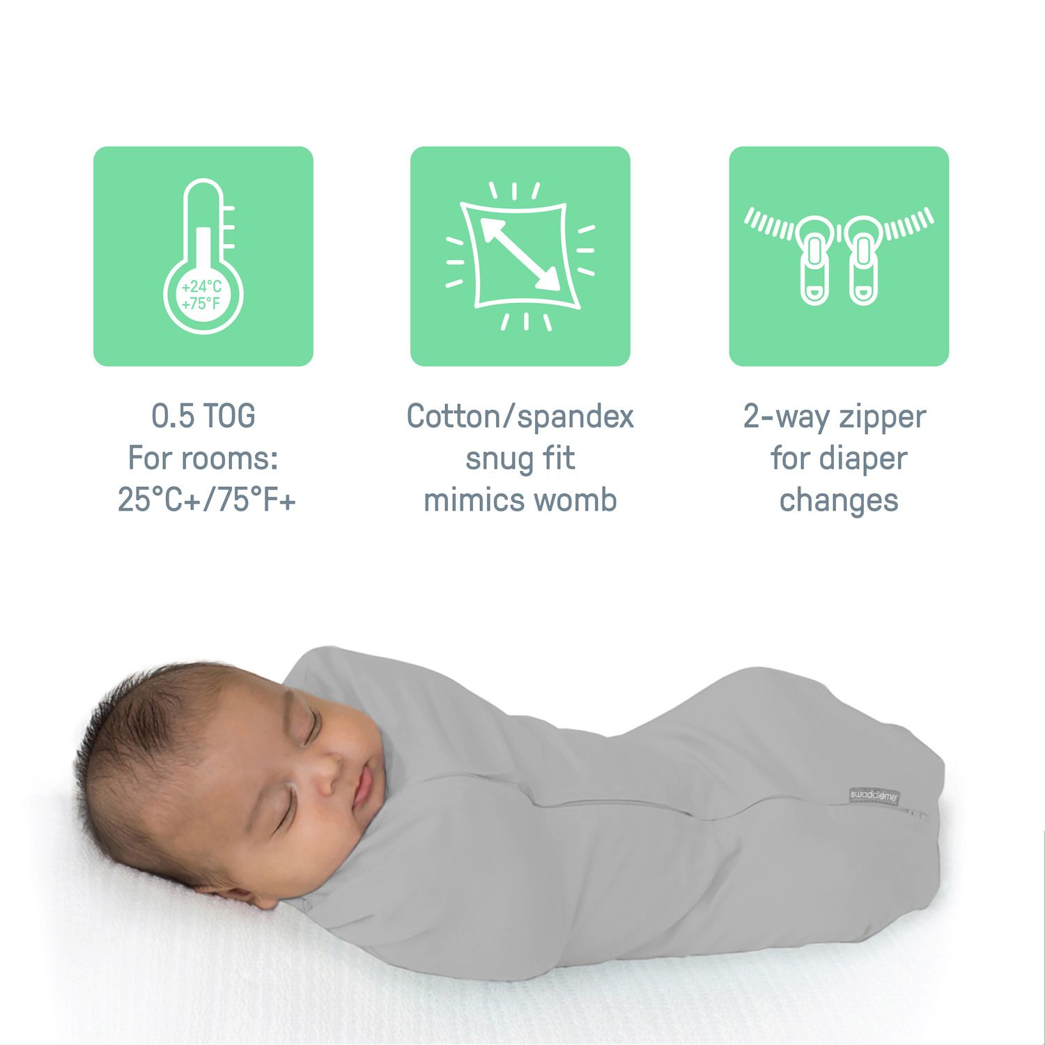 SwaddleMe by Ingenuity Easy Change Baby Swaddle in Size Small/Medium, 0-3 Months, 7-14 Pounds, 3-Pack with Easy Change Zipper - Little Bees