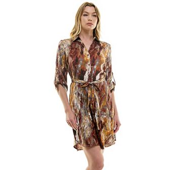 Women's Luxology Johnny Collar Satin Button Front Dress