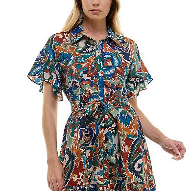 Women's Luxology Button Front Tie-Waist Dress