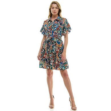 Women's Luxology Button Front Tie-Waist Dress