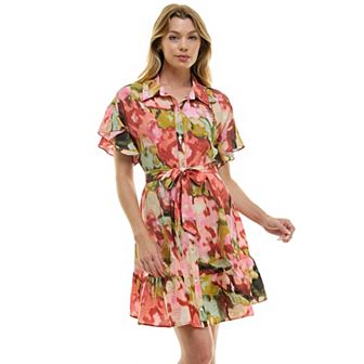 Women's Luxology Button Front Tie-Waist Dress
