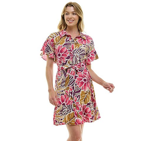 Женские платья Luxology Women's Luxology Button Front Tie-Waist Dress