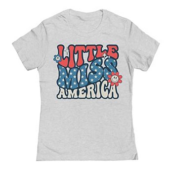Junior's Little Miss America Wavy Patriotic Graphic Tee
