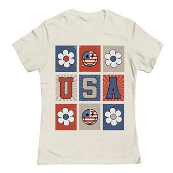 Junior's USA Retro Tiles Patriotic Graphic Tee