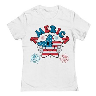 Junior's America Star Peace Patriotic Graphic Tee