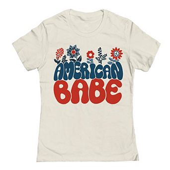 Junior's American Babe Flowers Patriotic Graphic Tee