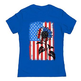 Junior's Sunflower American Flag Patriotic Graphic Tee