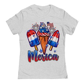 Junior's Merica Popsicles Patriotic Graphic Tee