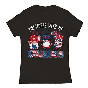 Junior's Fireworks With My Gnomies Patriotic Graphic Tee