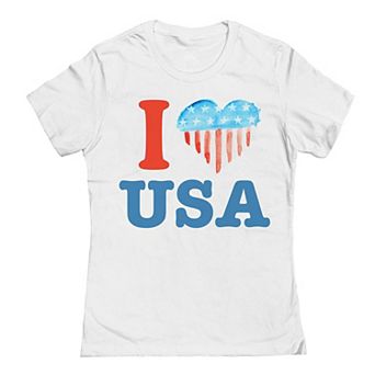 Junior's I Love USA Heart Flag Patriotic Graphic Tee