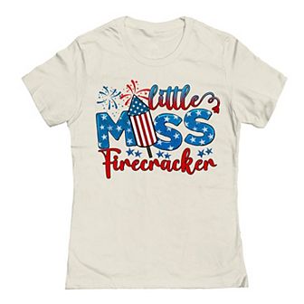 Junior's Little Miss Firecracker Patriotic Graphic Tee