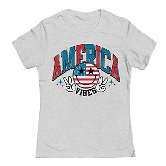 Junior's America Vibes Arch Smiley Patriotic Graphic Tee