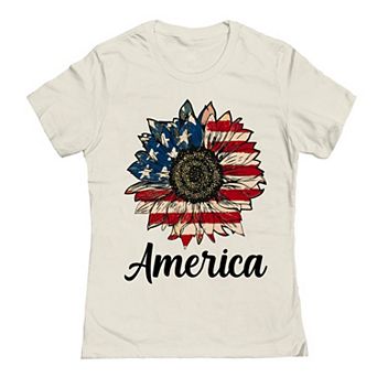 Junior's America Sunflower Script Patriotic Graphic Tee