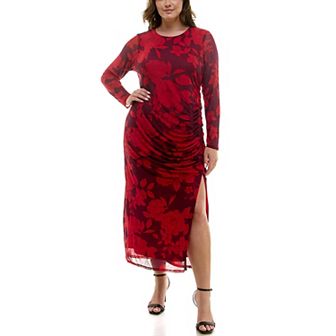 Plus Size Taylor Side Ruching Slit Bodycon Dress