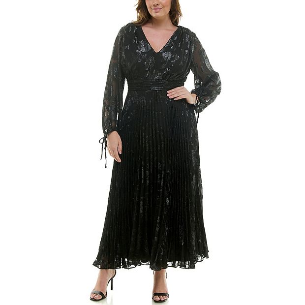 open lace back dress Plus Size Pleated Tie-Neck Maxi Dress – Chiffon Ruffle Maxi Dress main image 0
