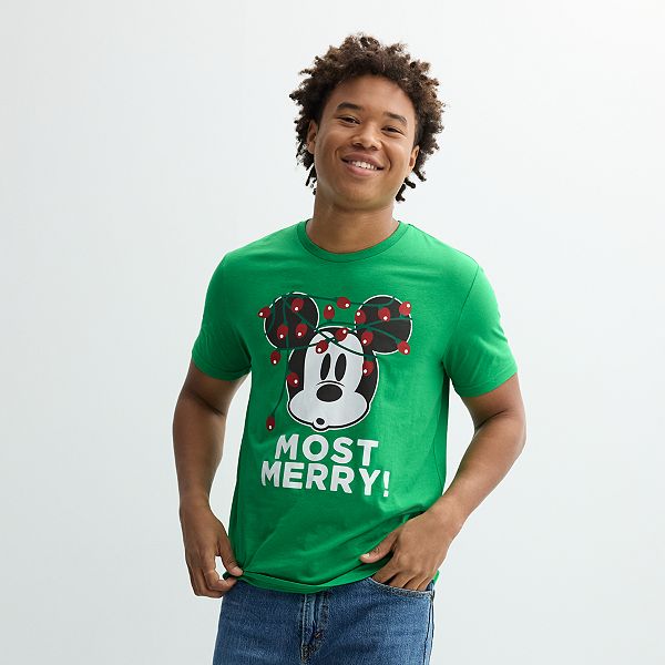 Disney's Mickey Mouse Men's Most Merry Short Sleeve Graphic Tee - Green (M)