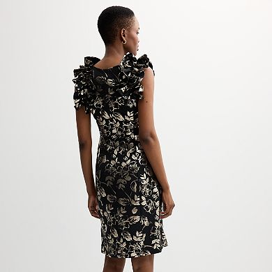 Women's Donna Ricco Sleeveless Ruffle Shoulder Midi Dress