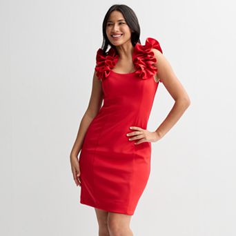 Women's Donna Ricco Sleeveless Ruffle Shoulder Midi Dress