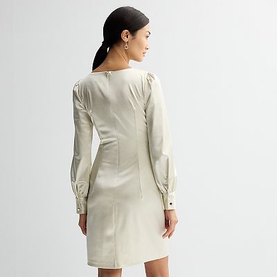 Women's Donna Ricco Long Sleeve Boat Neck Waist Knot Mini Dress