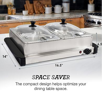 Elite Cuisine 5Qt. Stainless Steel Electric Buffet Server Food Warmer with 2 Trays