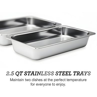 Elite Cuisine 5Qt. Stainless Steel Electric Buffet Server Food Warmer with 2 Trays