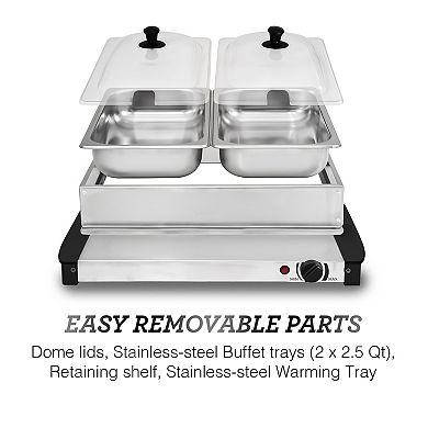 Elite Cuisine 5Qt. Stainless Steel Electric Buffet Server Food Warmer with 2 Trays