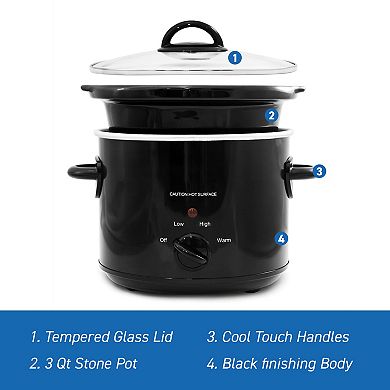 Elite Cuisine 3 Qt Slow Cooker with Adjustable Settings and Keep Warm