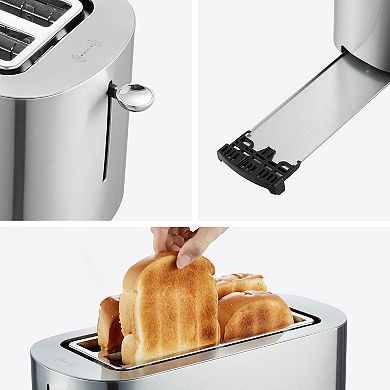 Elite Cuisine Stainless Steel 4 Slice Long Slot Toaster, Extra Wide Slots, Bagel Function
