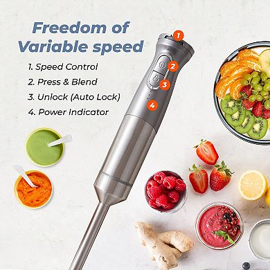 Elite Cuisine Cordless, Rechargeable Hand Blender with Detachable Wand