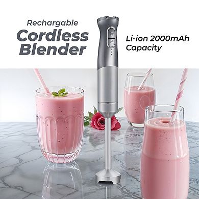 Elite Cuisine Cordless, Rechargeable Hand Blender with Detachable Wand