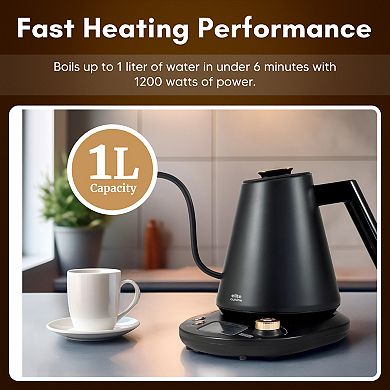 Elite Cuisine 1.05QT Digital Stainless Steel Pour Over Gooseneck Water Kettle