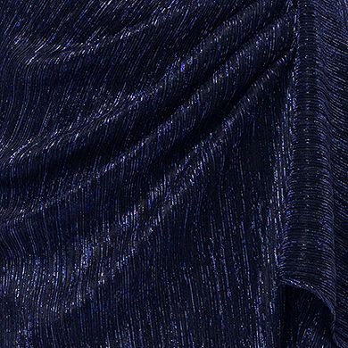 Women's BA Nites Galaxy Pleated Long Sleeve V-Neck Dress