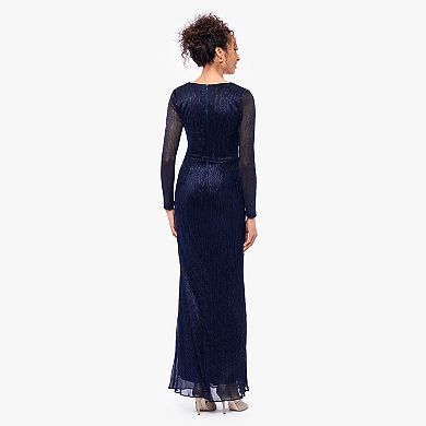 Women's BA Nites Galaxy Pleated Long Sleeve V-Neck Dress